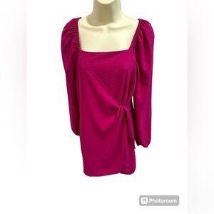 NWT Magenta Faux Wrap‎ Front Dress Mini Long Sleeve Lined Women’s Size XS